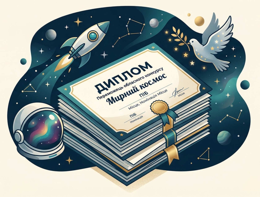 Дипломи переможців обласного конкурсу Мирний космос.